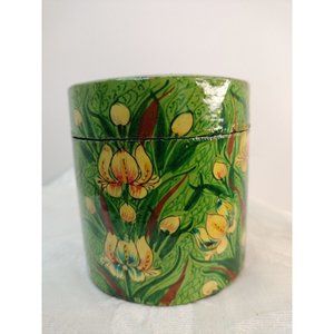 Indian Floral Hand Painted Round Trinket Box Made Of press Wood Pulp 3"1/2x3"1/4
